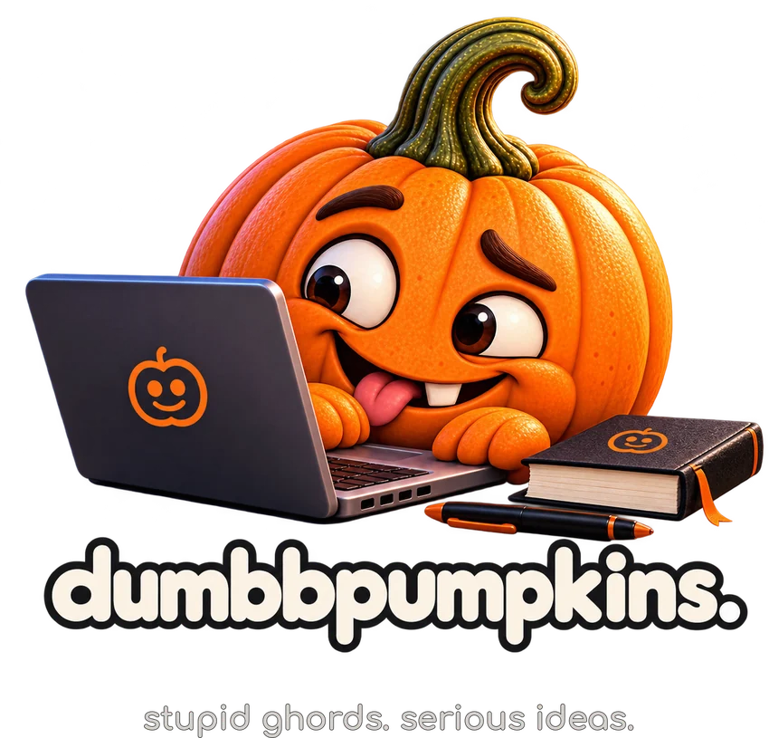 dumbbpumpkins mascot and its official wordmark and tagline.